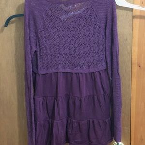Plum Mixed Material Long Sleeve Sparkle Top